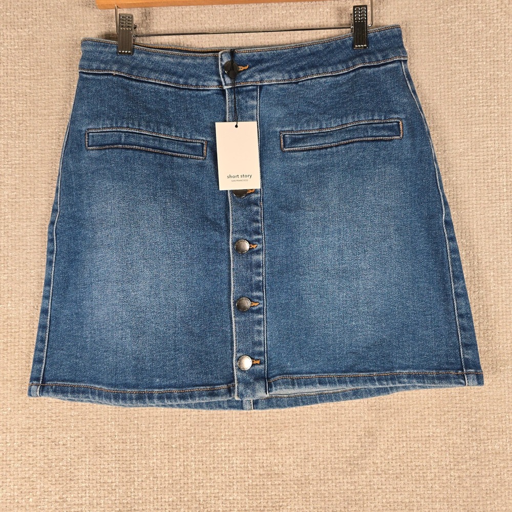 Dear John Denim Button Front Mini Skirt Medium Wash Blue 30P SSK-81-A501-DNM